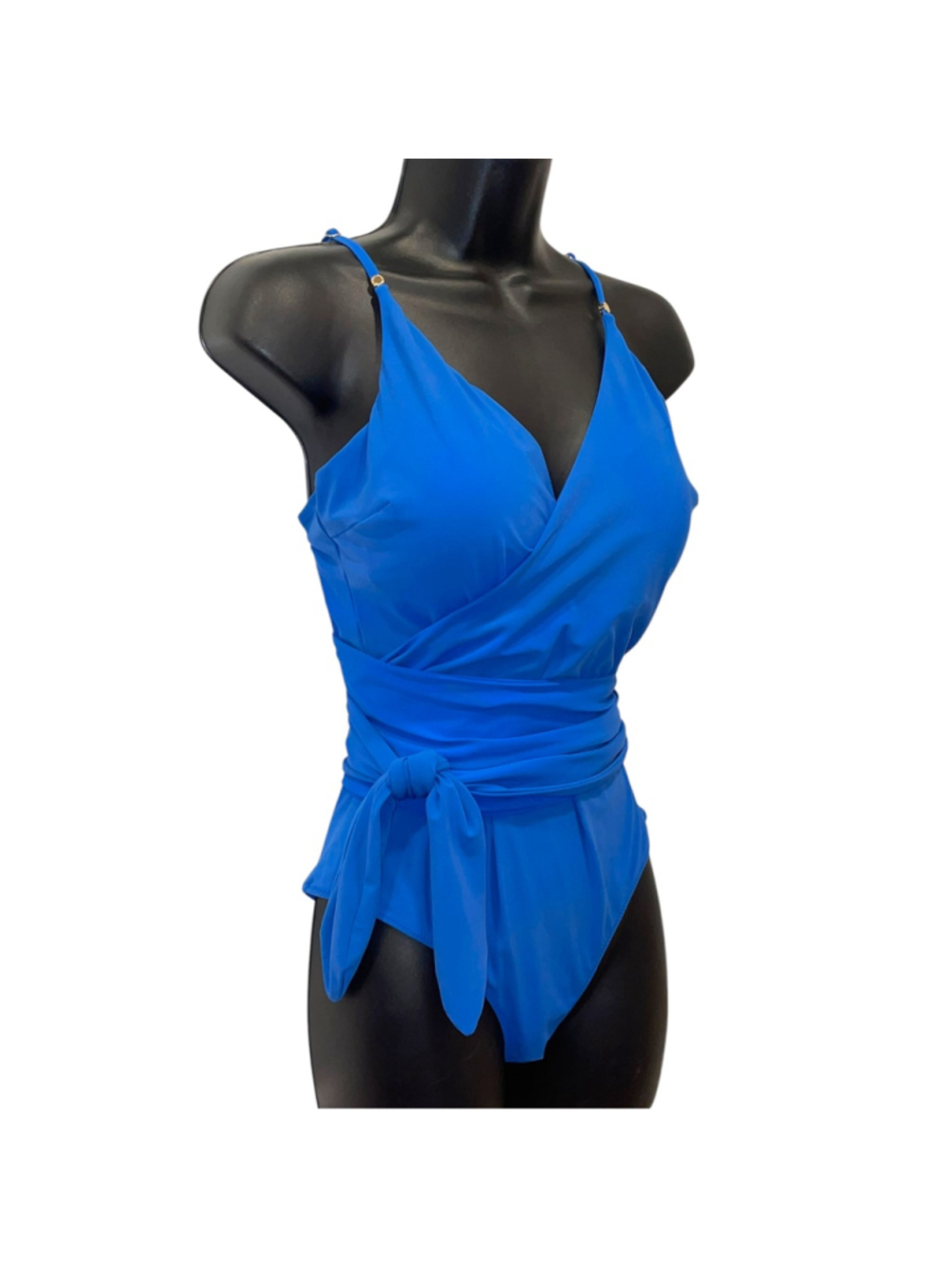 Stella McCartney Womens Size Large Timeless Basics Wrap One Piece Swimsuit Blue - Picture 3 of 14